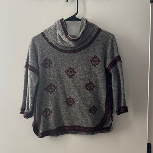 Lucky Brand Gray and Burgundy Cowl Neck Sweater